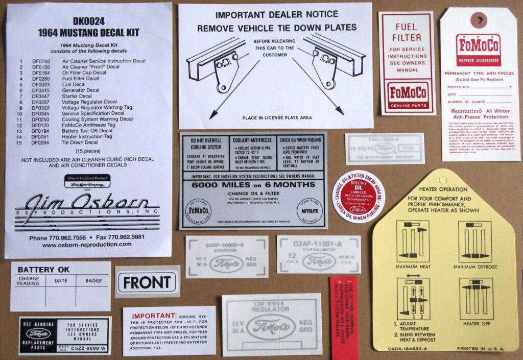 1964½ Mustang Decal Kit