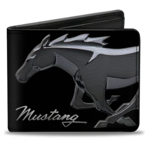 Leather style wallet chrome pony Mustang logo